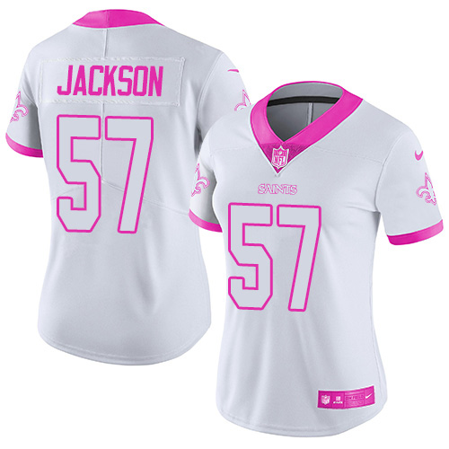 Women's Limited Rickey Jackson Nike Jersey White/Pink - #57 Rush Fashion NFL New Orleans Saints